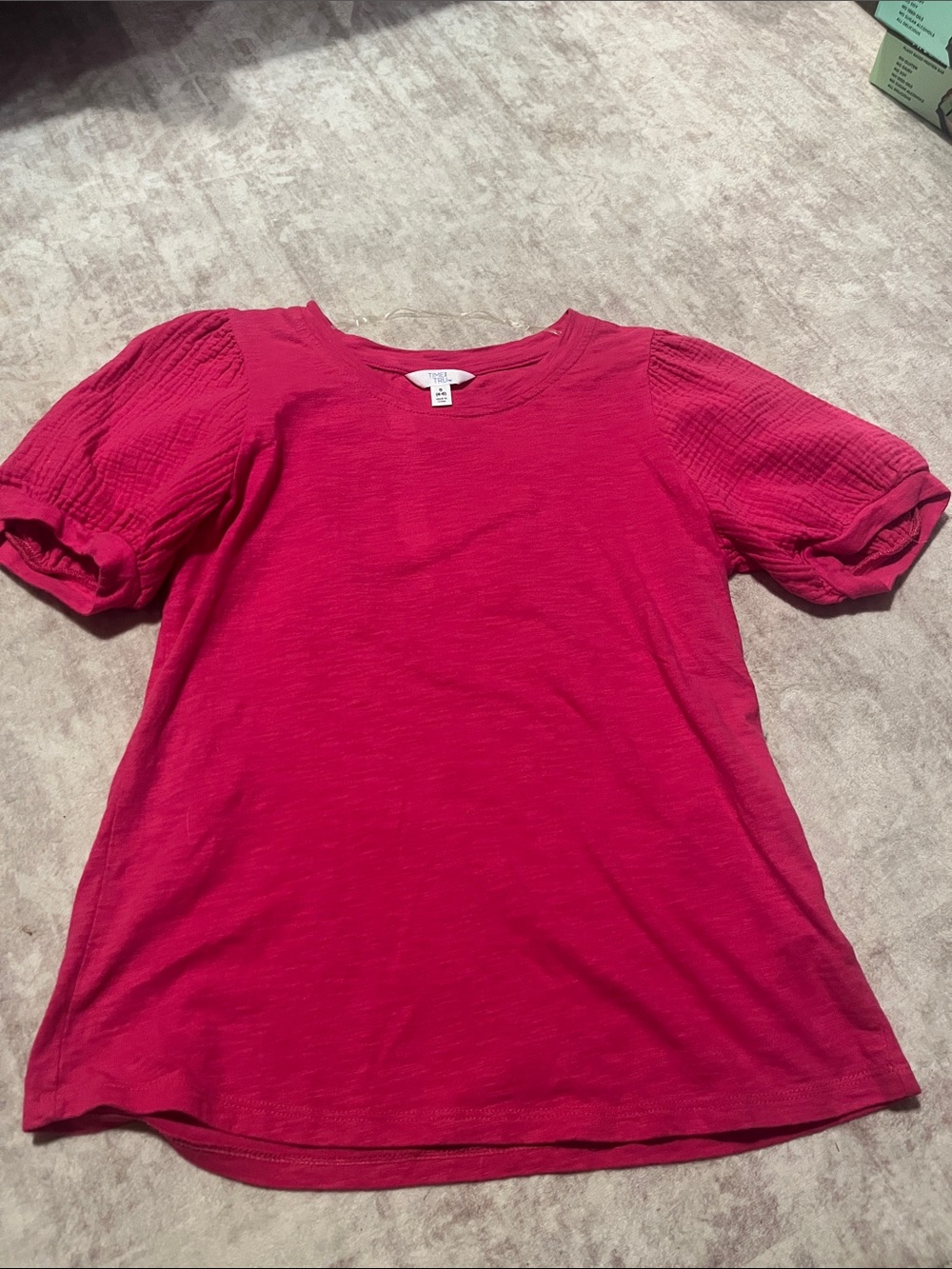 Time and Tru Pink Puff Sleeve Knit Top